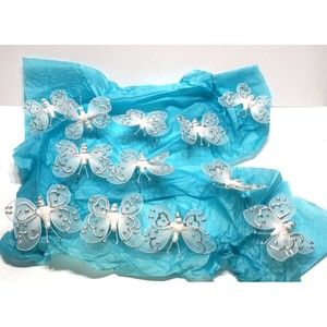 12 Butterflies White Mesh Silver Details Standing Wedding Showers Nursery Decor